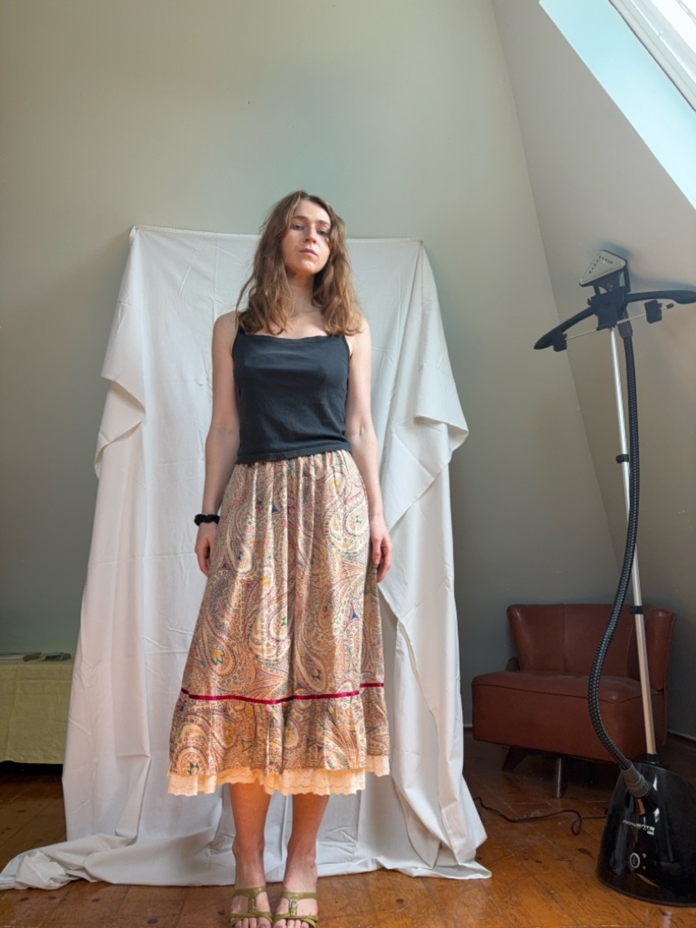 Bohemian Paisley Prarie Skirt with Lace Trim - Picture 2 of 5
